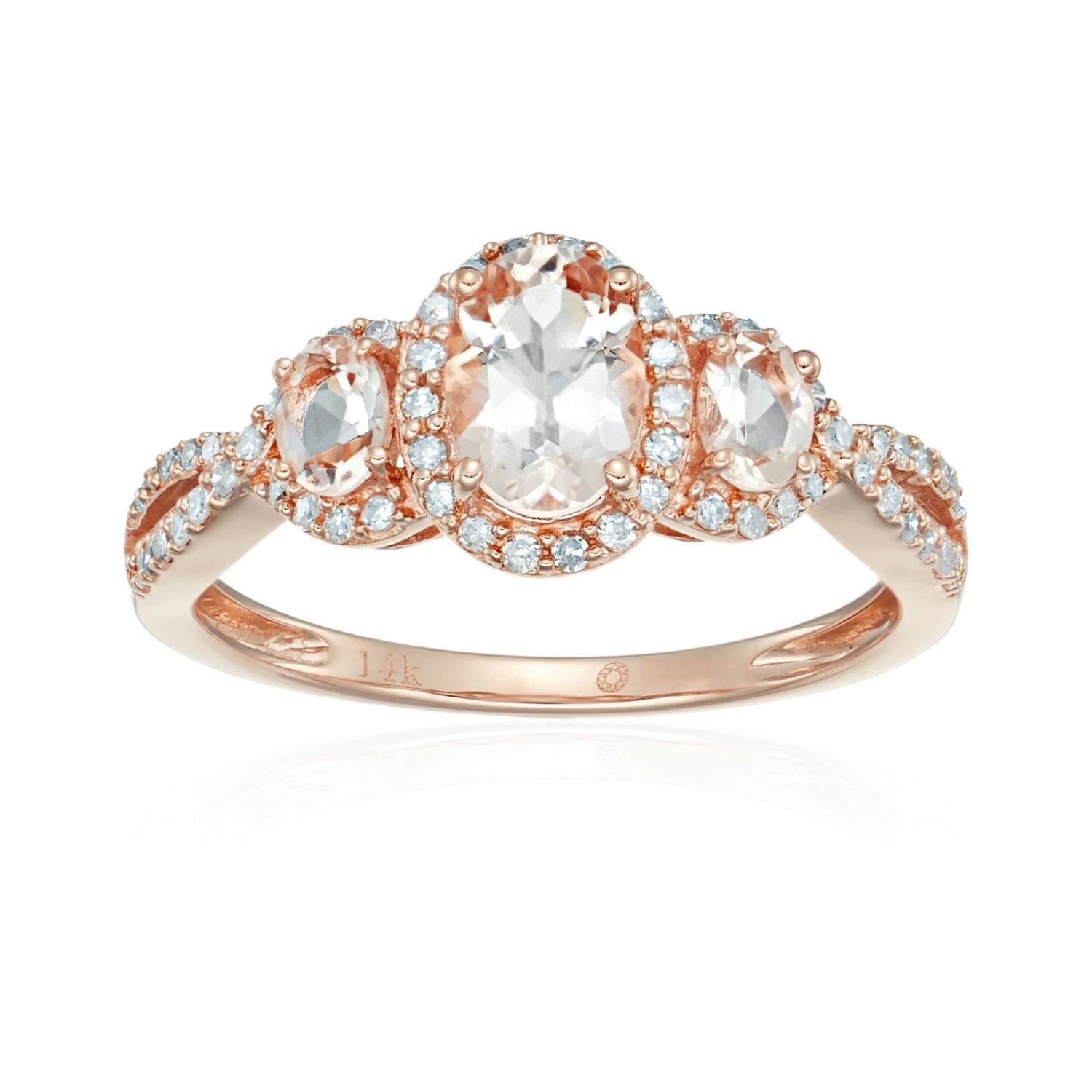 Pinctore 14k Rose Gold Morganite & Diamond 3-stone Engagement Ring - pinctore