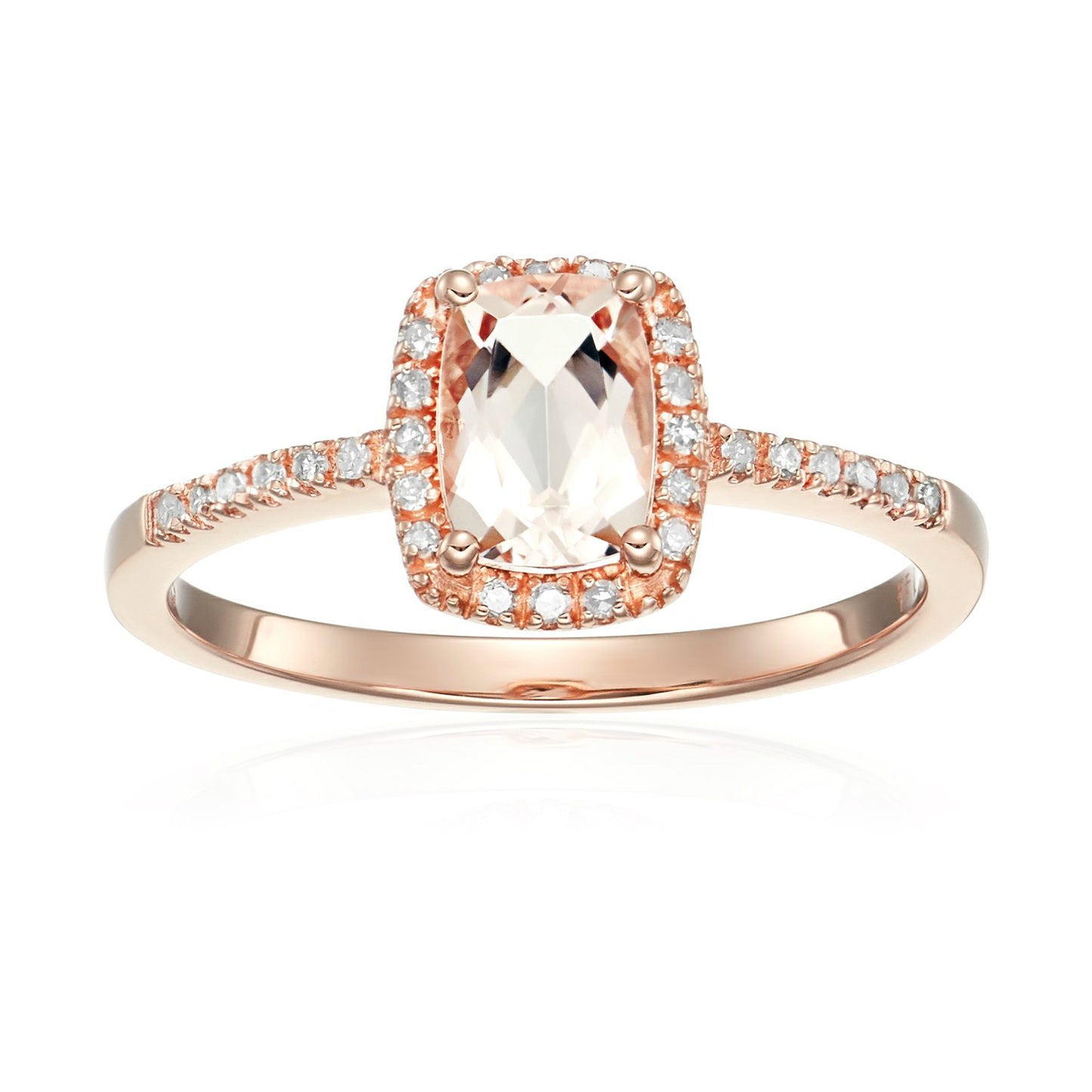 Pinctore 14k Rose Gold Cushion-cut Morganite and Diamond Halo Engagement Ring - pinctore