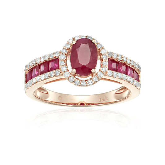 Pinctore 14k Rose Gold Ruby & Diamond Halo Engagement Ring - pinctore