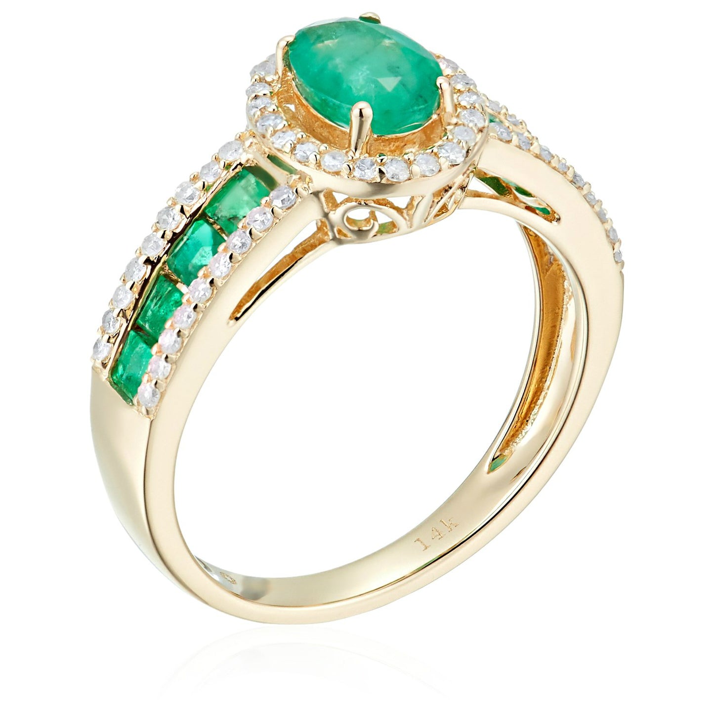 14k Yellow Gold Emerald and Diamond Halo Engagement Ring (1/4 cttw, I-J Color, Clarity I2-I3), - pinctore