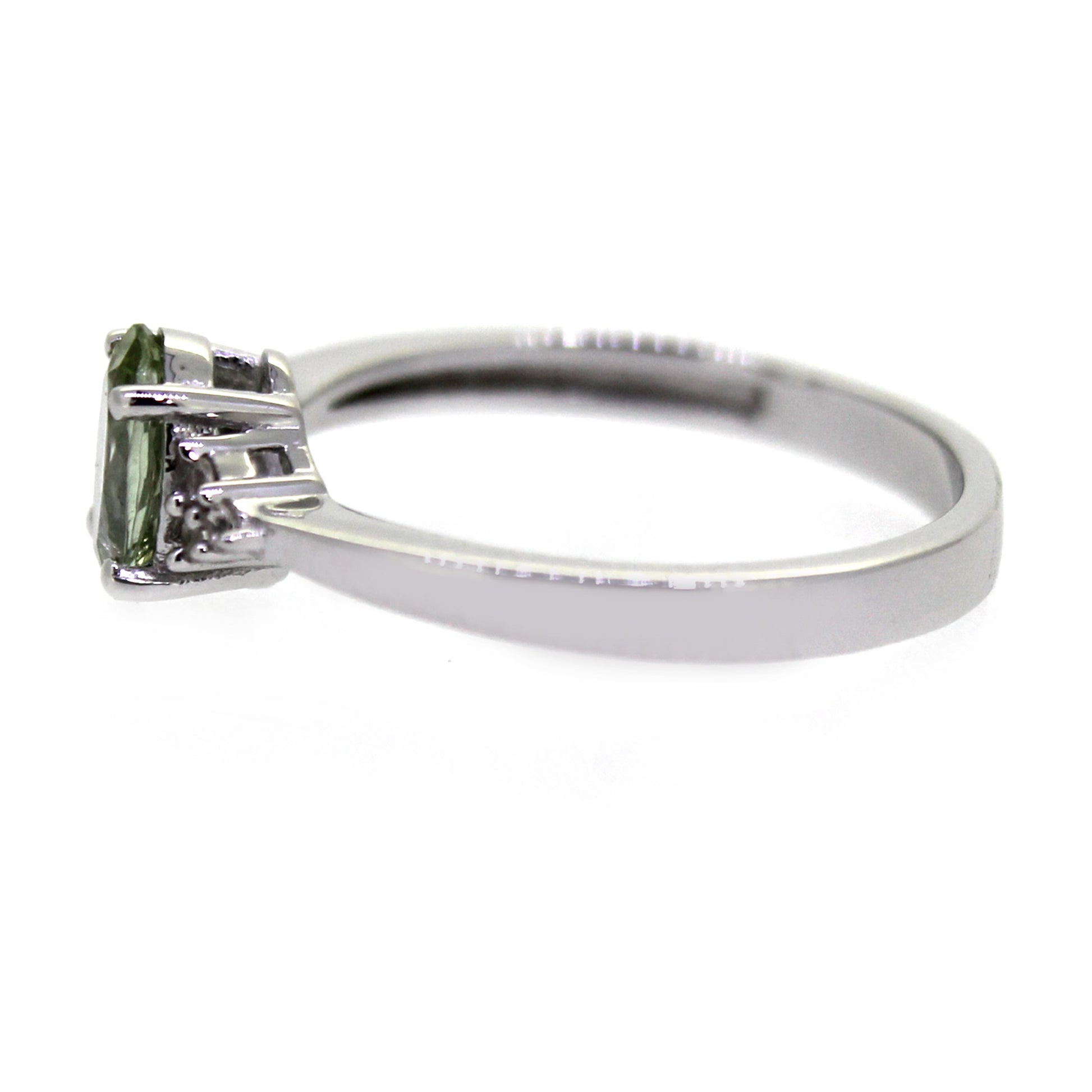 925 Sterling Silver Green Tourmaline, White Natural Zircon Ring - Pinctore