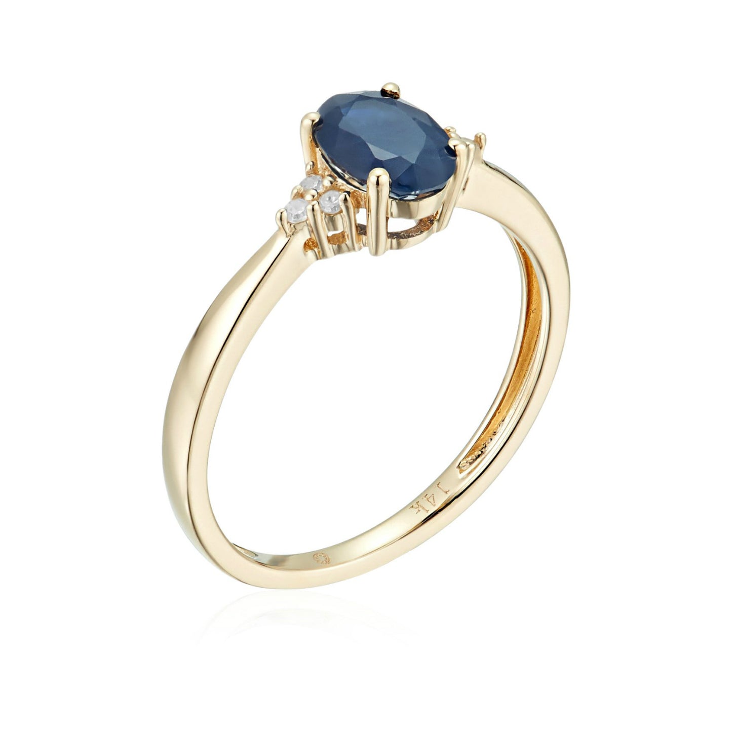 14k Yellow Gold Blue Sapphire and Diamond Classic Engagement Ring (1/10 cttw, I-J Color, Clarity I2-I3), - pinctore
