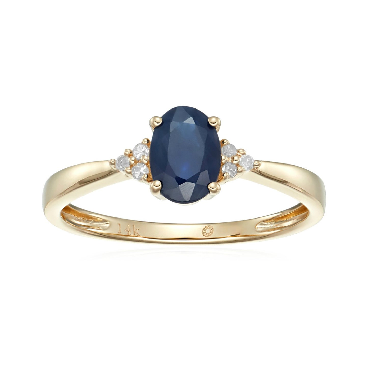 14k Yellow Gold Blue Sapphire and Diamond Classic Engagement Ring (1/10 cttw, I-J Color, Clarity I2-I3), - pinctore