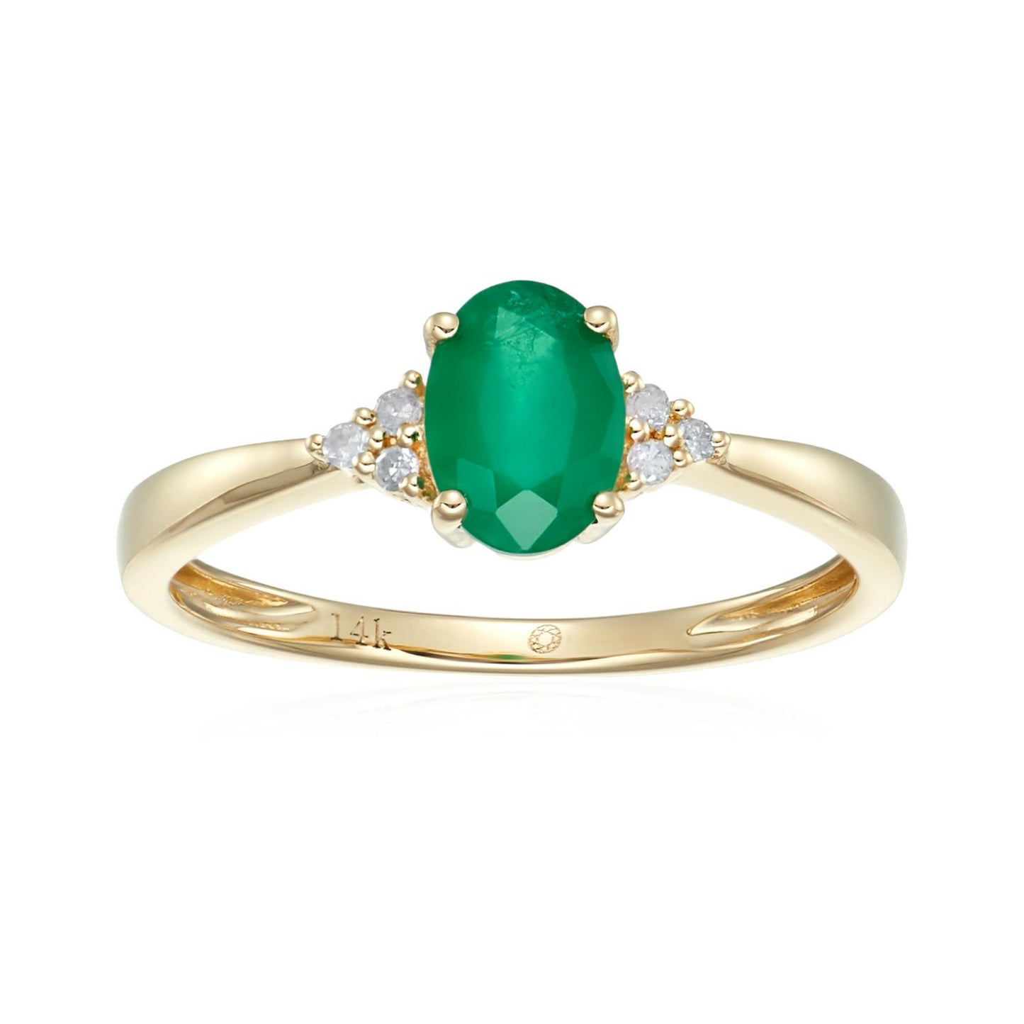 Pinctore 14k Yellow Gold Emerald & Diamond Classic Engagement Ring - pinctore