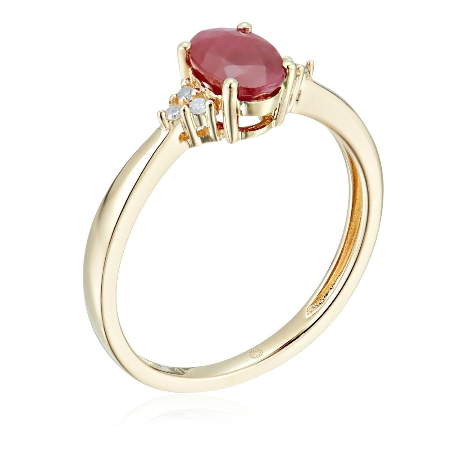 14k Yellow Gold Ruby and Diamond Classic Engagement Ring (1/10 cttw, I-J Color, Clarity I2-I3), - pinctore