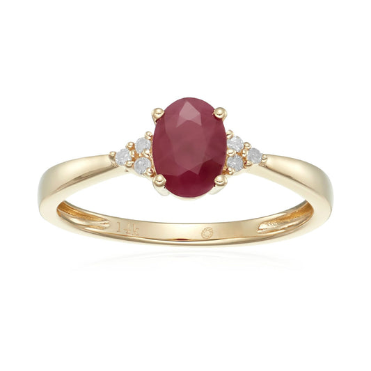 14k Yellow Gold Ruby and Diamond Classic Engagement Ring (1/10 cttw, I-J Color, Clarity I2-I3), - pinctore