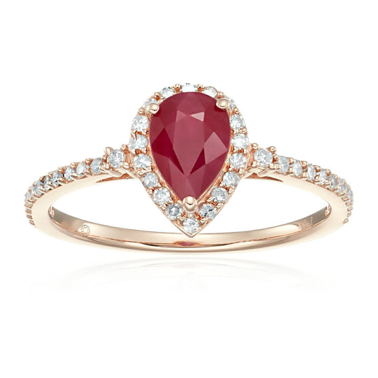 Pinctore 14k Rose Gold Ruby and Diamond Halo Engagement Ring - pinctore