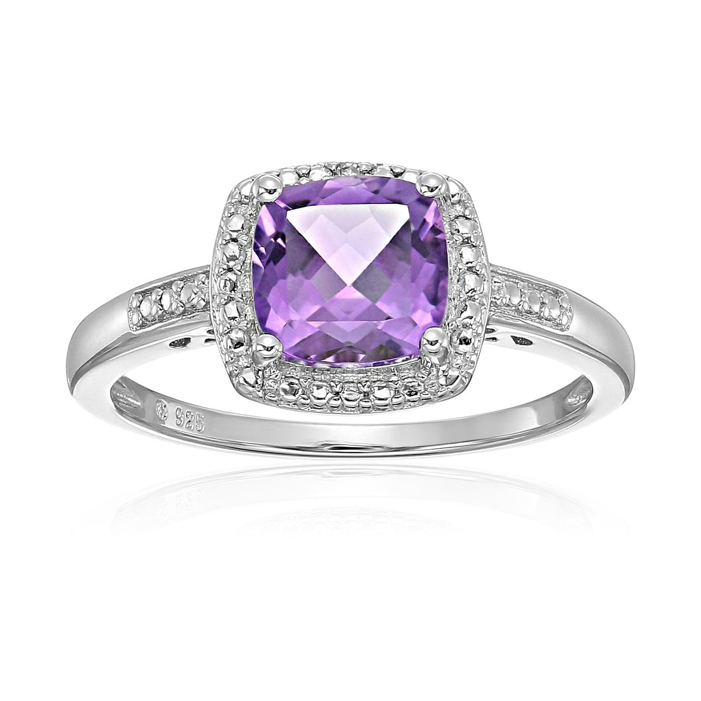 Sterling Silver Cushion Amethyst and Diamond Accented Halo Engagement Ring - pinctore