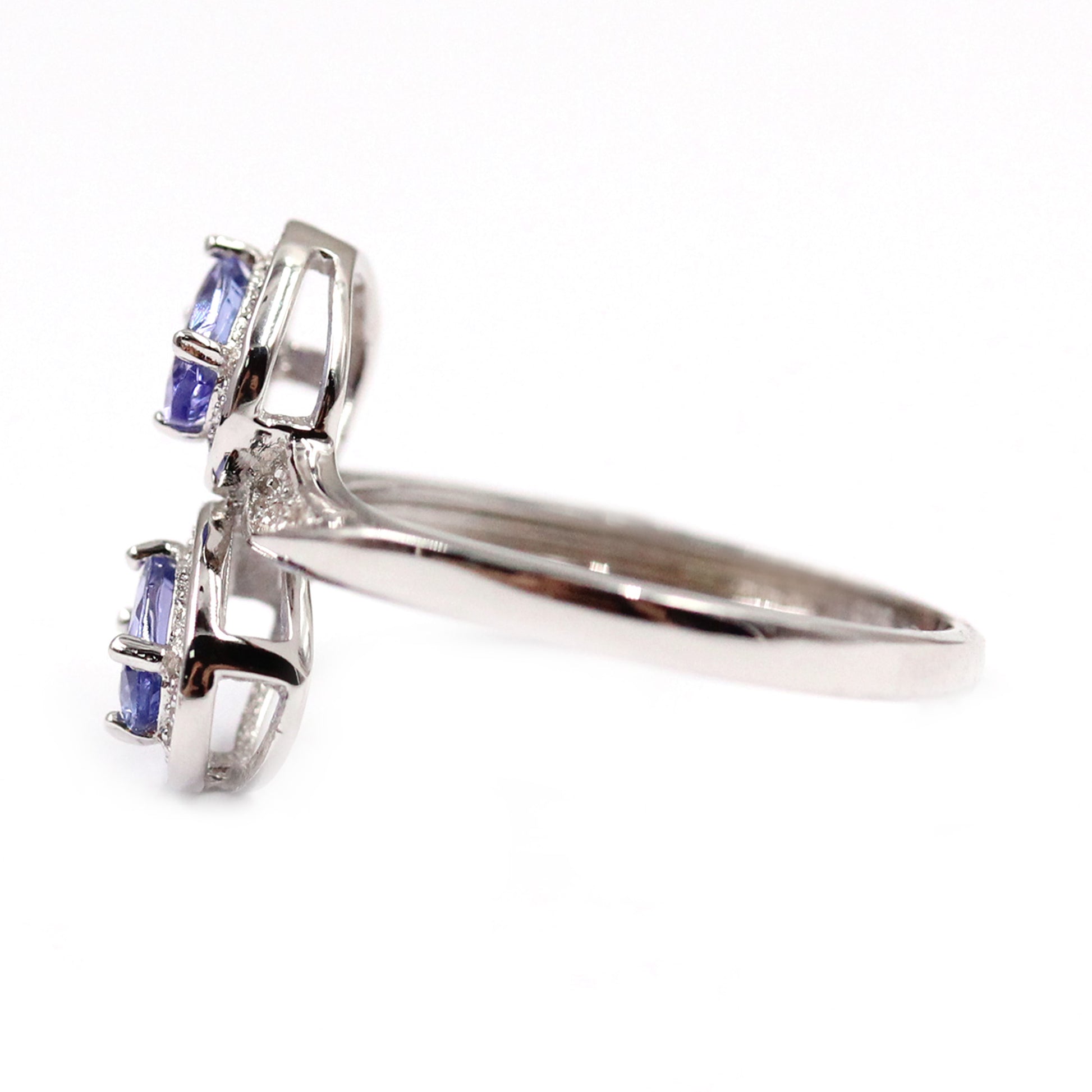 925 Sterling Silver Tanzanite, White Natural Zircon Ring - Pinctore