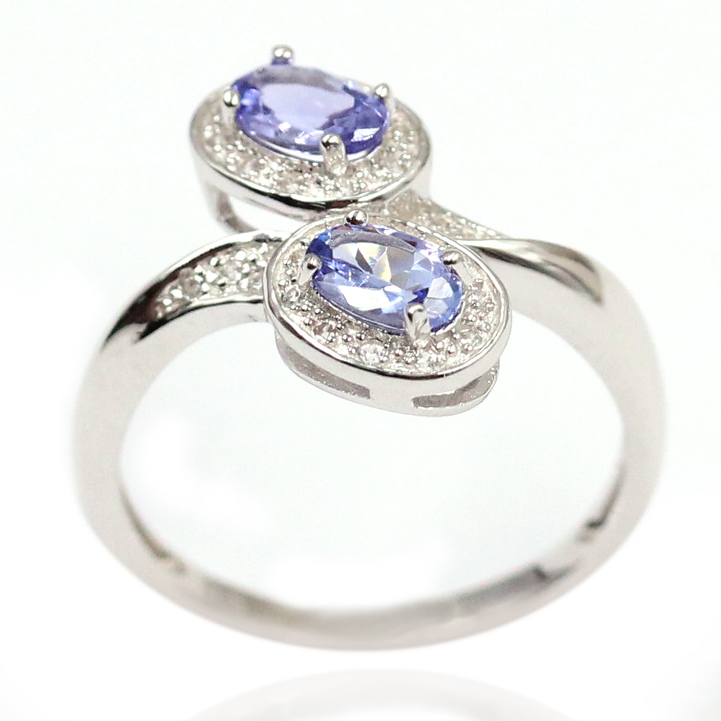 925 Sterling Silver Tanzanite, White Natural Zircon Ring - Pinctore