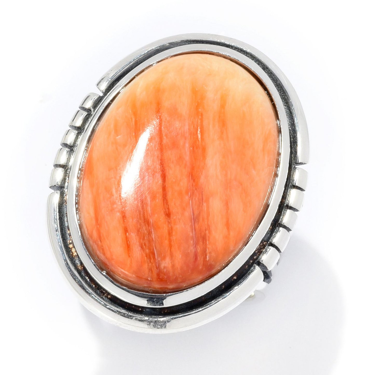 Pinctore Sterling Silver Choice of 21 x 15mm Oval Orange Spiny Oyster Ring - pinctore