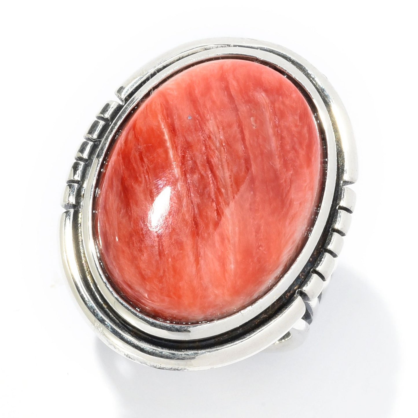 Pinctore Sterling Silver Choice of 21 x 15mm Oval Red Spiny Oyster Ring - pinctore