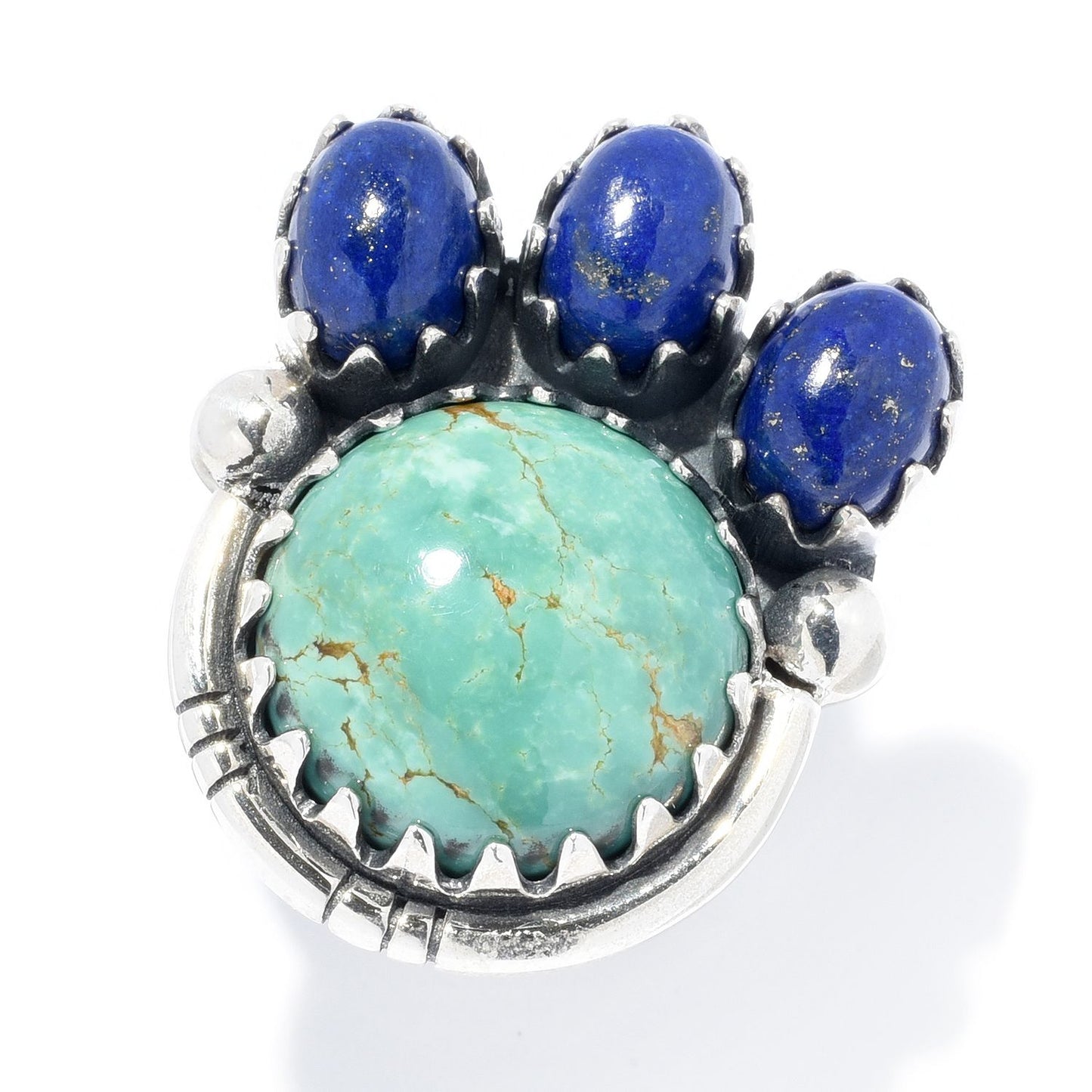 Pinctore Sterling Silver Tyrone Turquoise Gemstone Oxidized Ring - pinctore