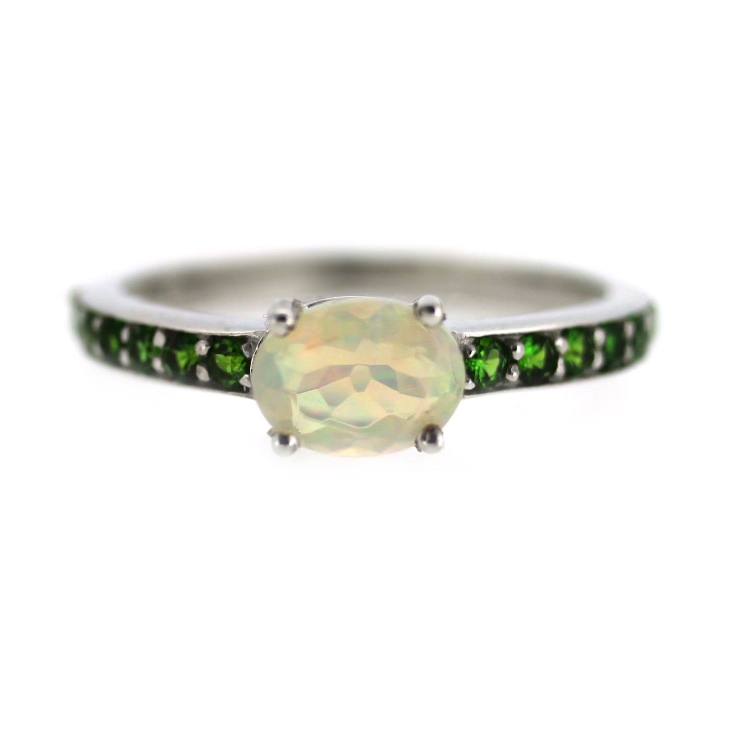 925 Sterling Silver Ethiopian Opal With Chrome Diopside Ring - Pinctore