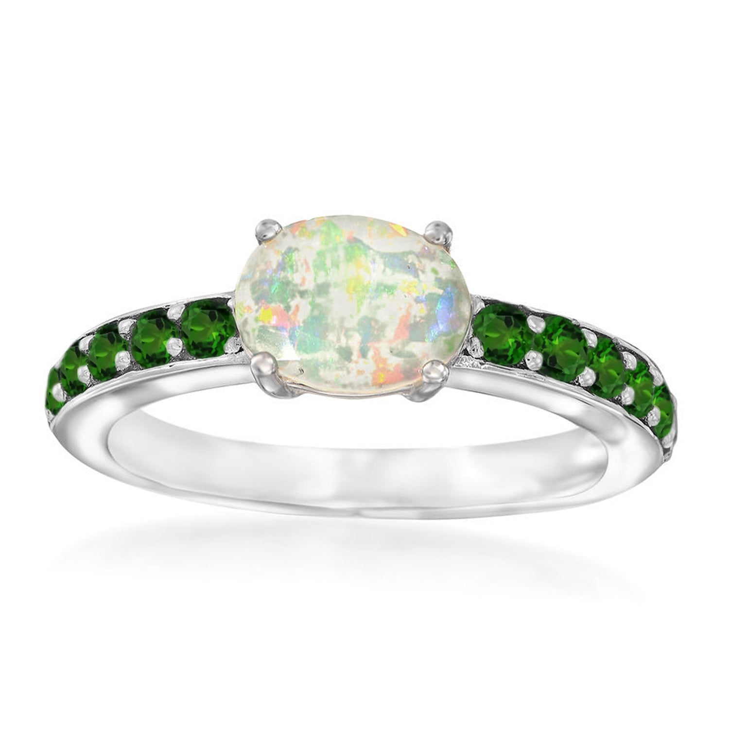925 Sterling Silver Ethiopian Opal With Chrome Diopside Ring - Pinctore