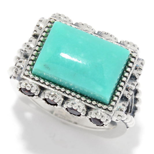 Pinctore Sterling Silver Turquoise & Gem East-West Ring - pinctore