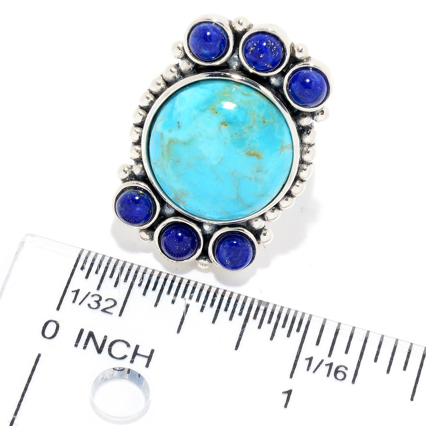 925 Sterling Silver Kingman Turquoise, Lapis Lazulli Ring - Pinctore