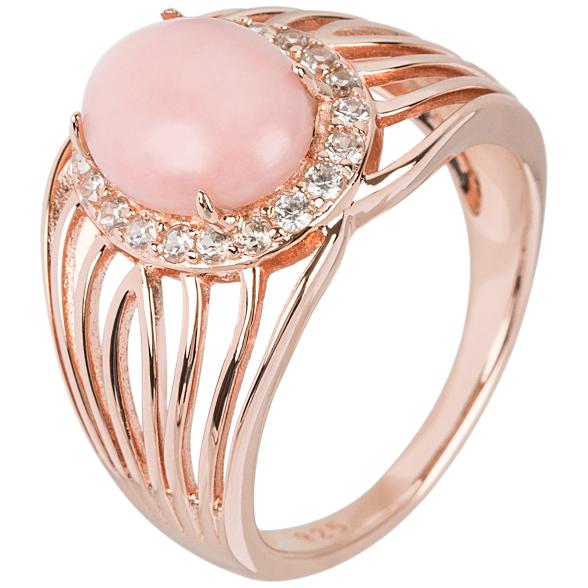 925 Sterling Silver Pink Opal, White Natural Zircon Ring - Pinctore