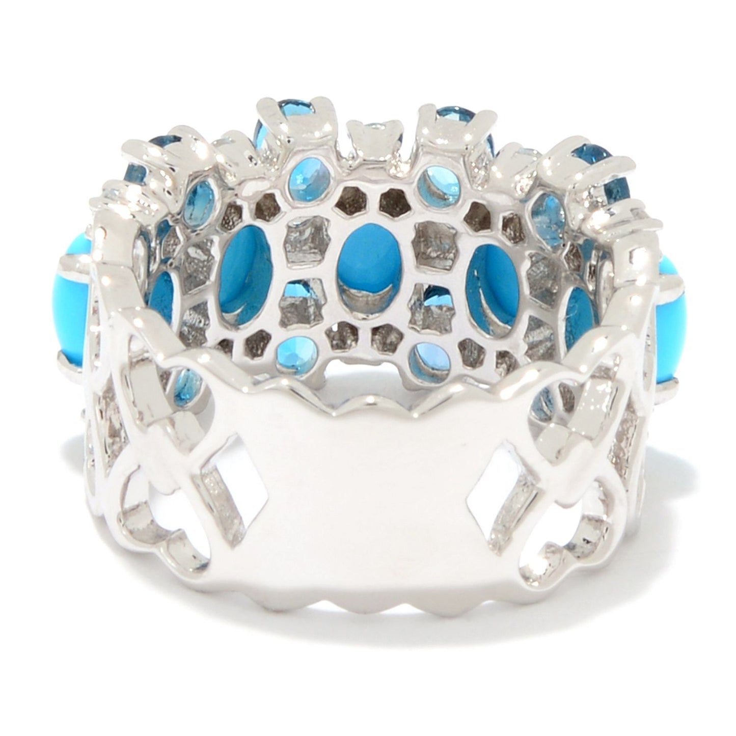 925 Sterling Silver Sleeping Beauty Turquoise, London Blue Topaz, White Natural Zircon Ring - Pinctore