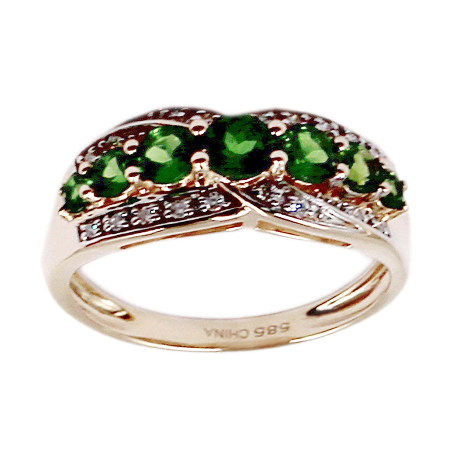 14kt Yellow Gold Chrome Diopside With Diamond Ring - Pinctore