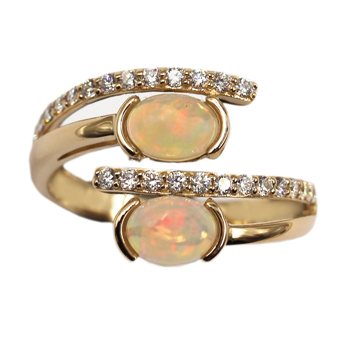 14kt Yellow Gold Ethiopian Opal With Diamond Ring - Pinctore