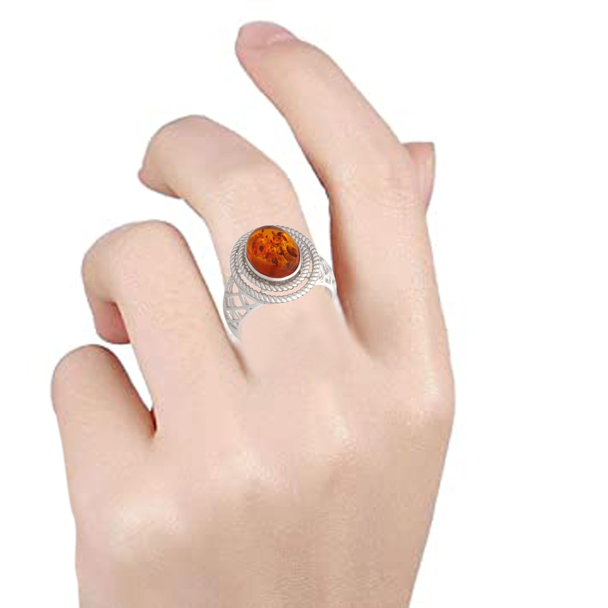 925 Sterling Silver Baltic Amber Ring - Pinctore