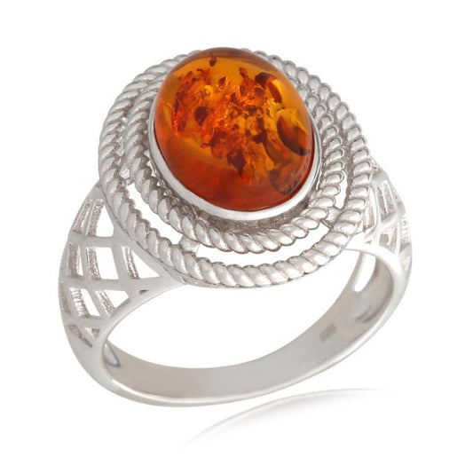 925 Sterling Silver Baltic Amber Ring - Pinctore