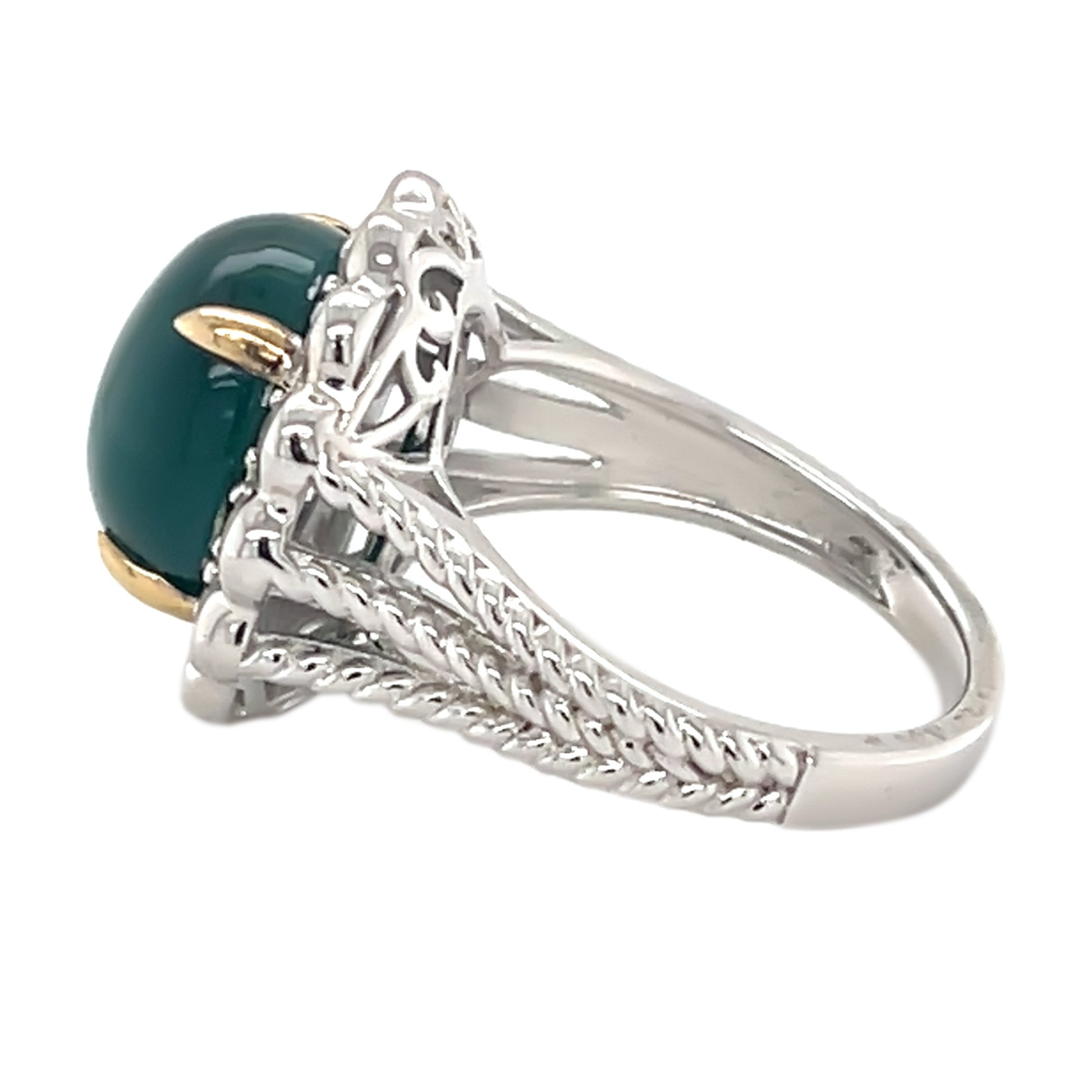 925 Sterling Silver Green Agate, White Natural Zircon Ring - Pinctore