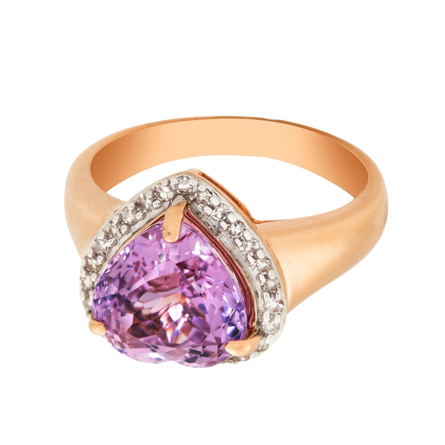 14kt Rose Gold Kunzite With White Natural Zircon Ring - Pinctore