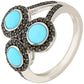 925 Sterling Silver Sleeping Beauty Turquoise, Black Spinel Ring - Pinctore