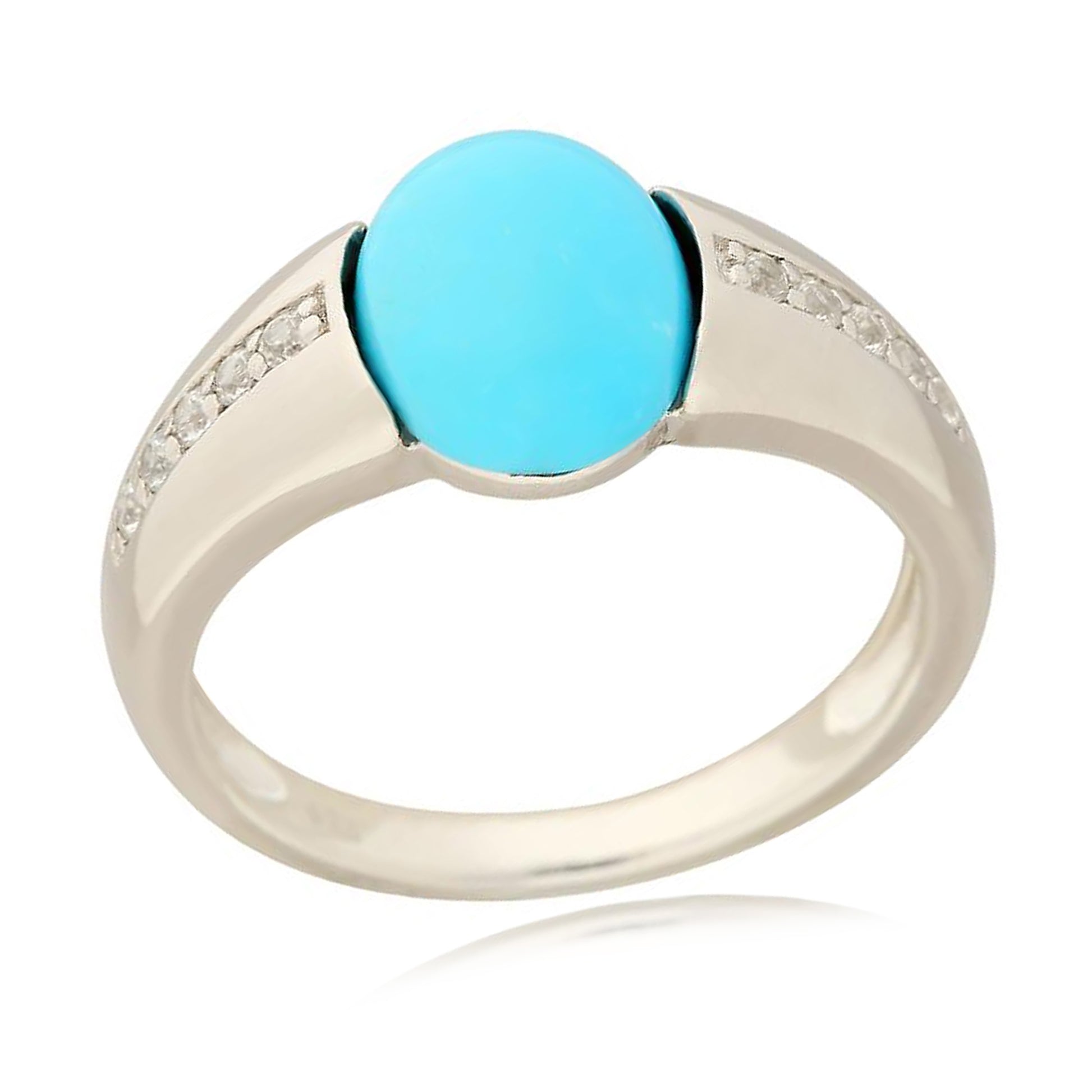 Sterling Silver 925 Sleeping Beauty Turquoise, White Natural Zircon Ring - Pinctore