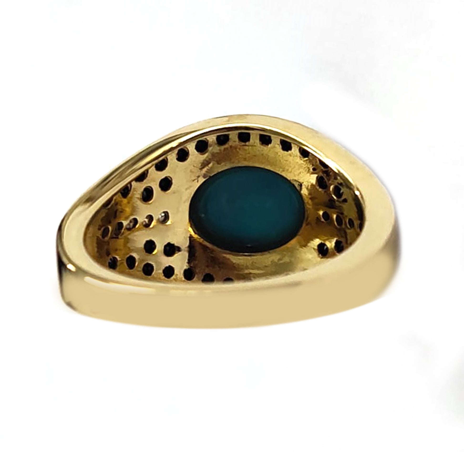 925 Sterling Silver Sleeping Beauty Turquoise, Black Spinel, White Natural Zircon Ring - Pinctore