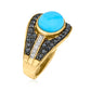 925 Sterling Silver Sleeping Beauty Turquoise, Black Spinel, White Natural Zircon Ring - Pinctore