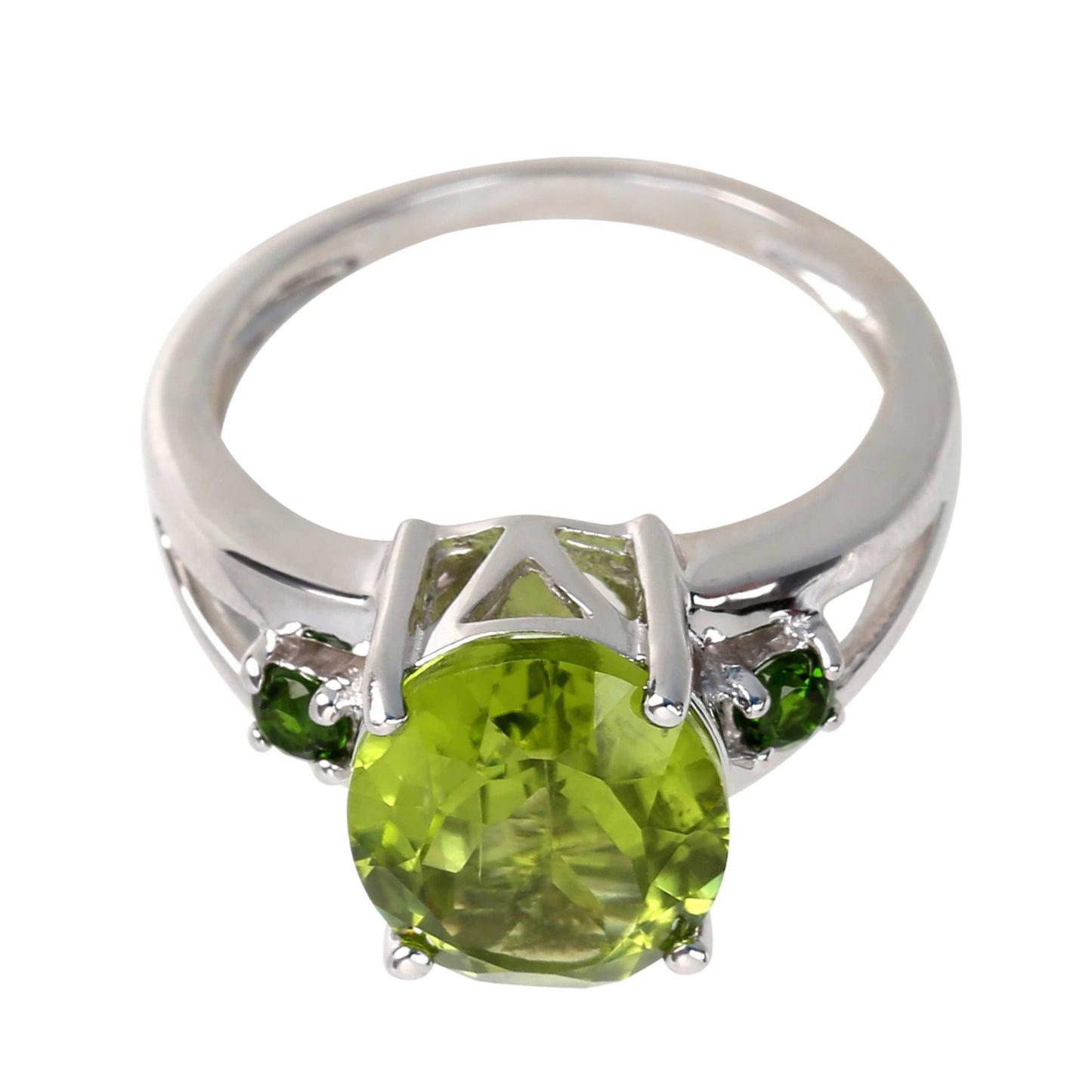 Sterling Silver 925 Peridot, Chrome Diopside Ring - Pinctore