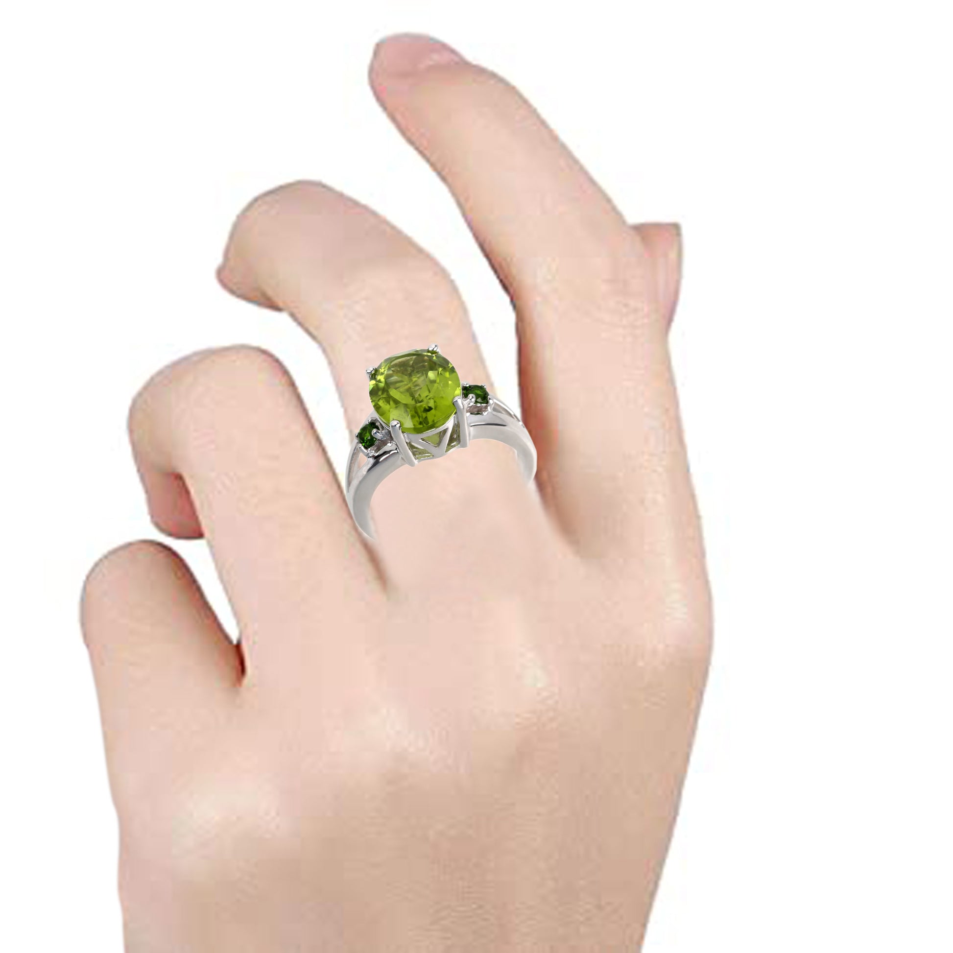 Sterling Silver 925 Peridot, Chrome Diopside Ring - Pinctore