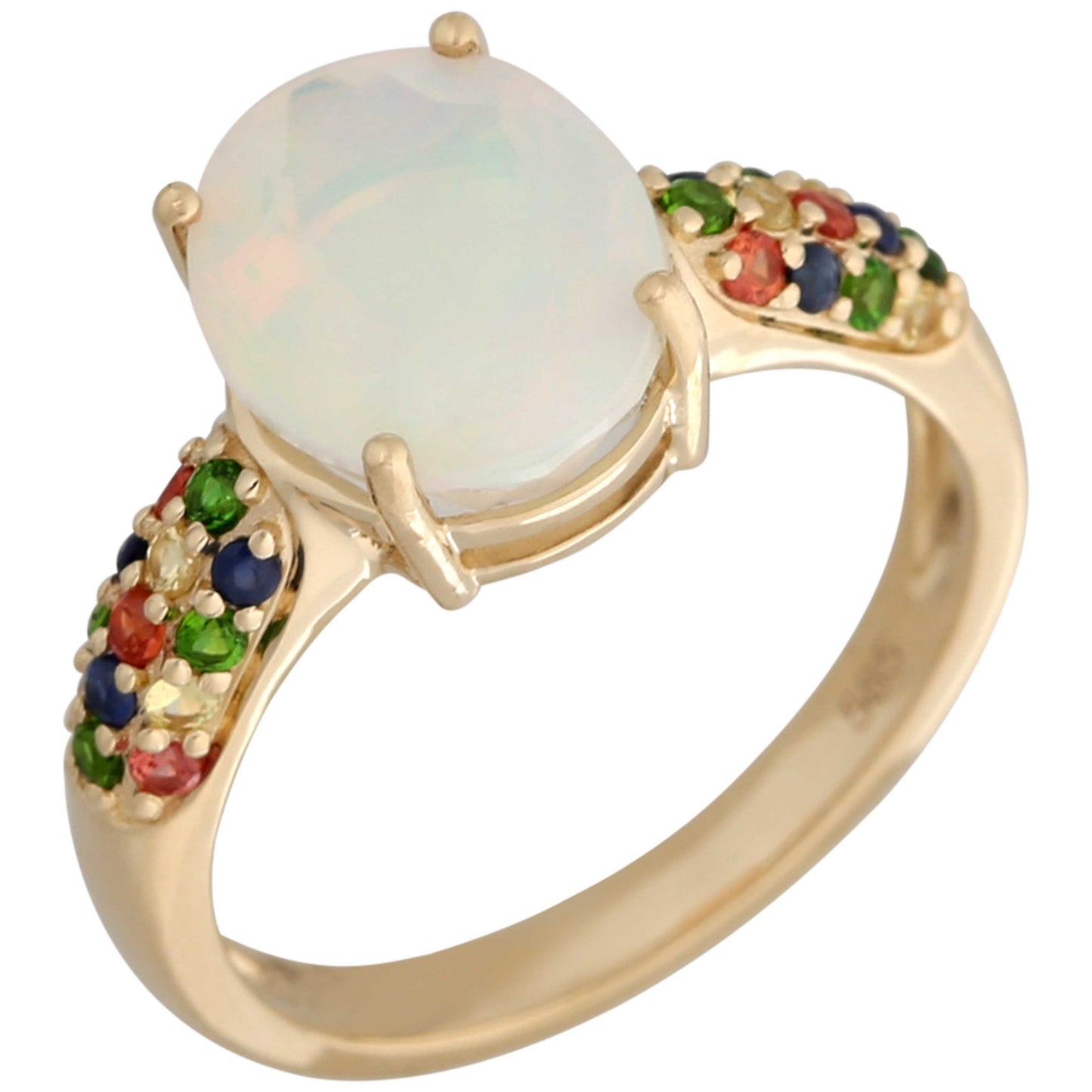 14kt Yellow Gold Ethiopian Opal, Chrome Diopside, Multi Sapphire Ring - Pinctore