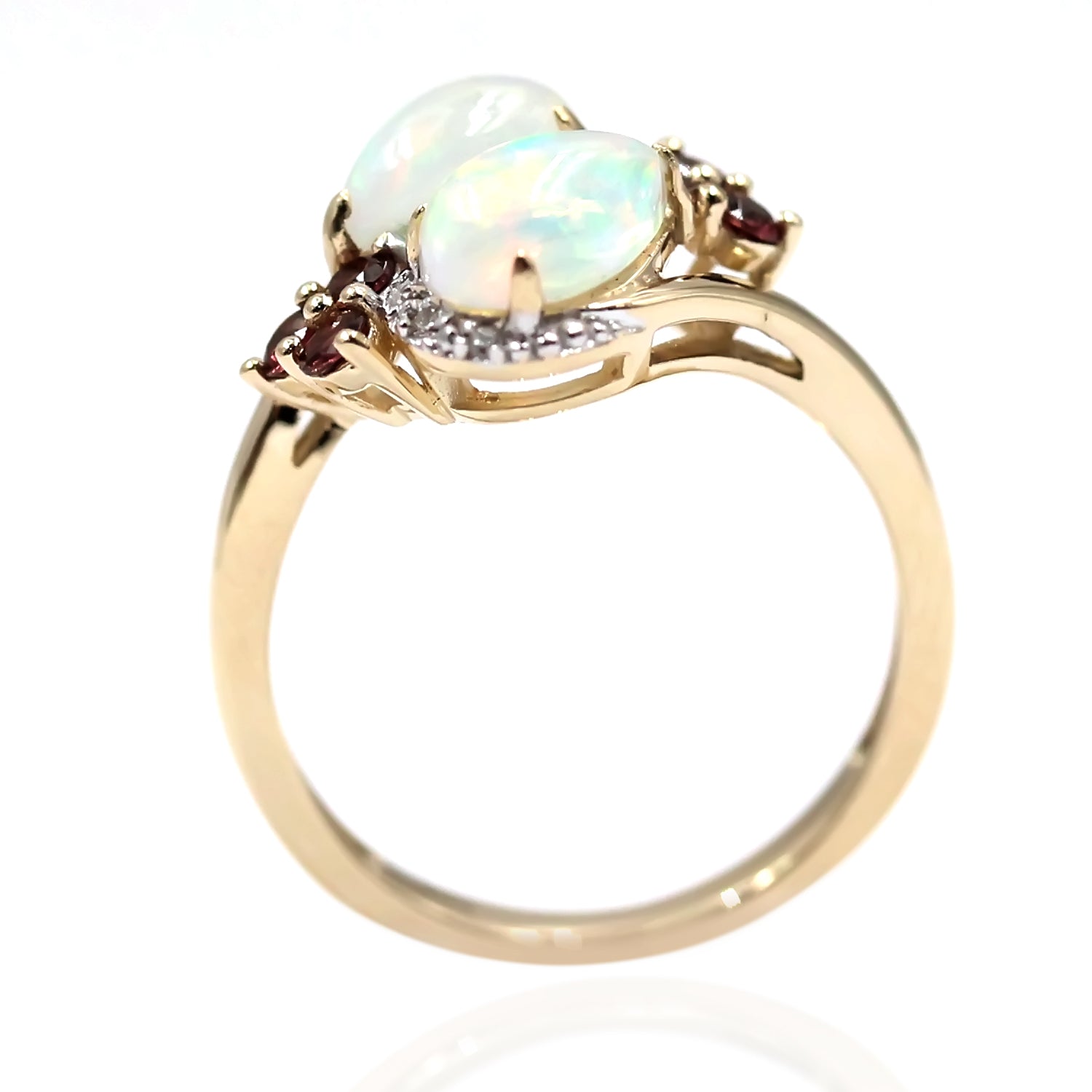 14kt Yellow Gold Ethiopian Opal, Pink Tourmaline, Diamond Ring - Pinctore