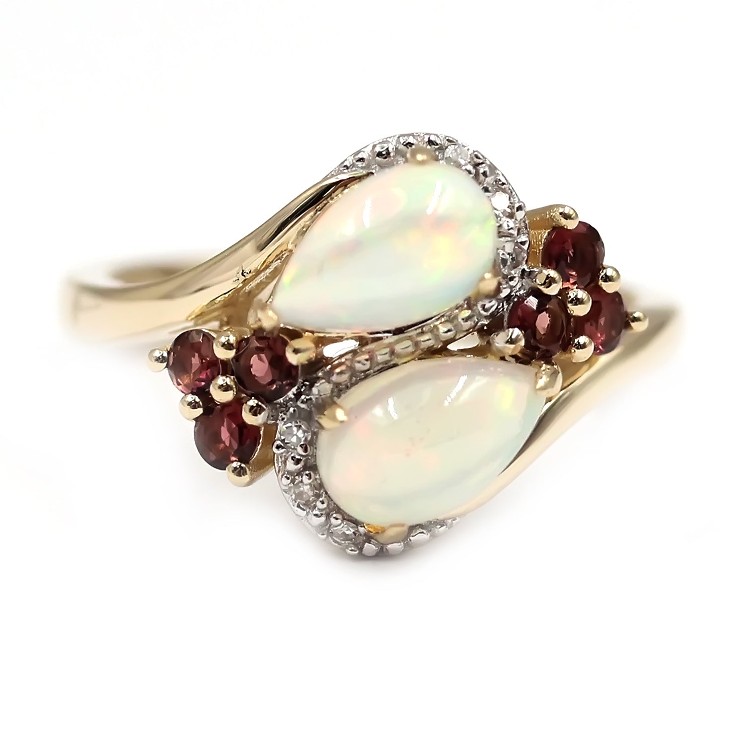 14kt Yellow Gold Ethiopian Opal, Pink Tourmaline, Diamond Ring - Pinctore