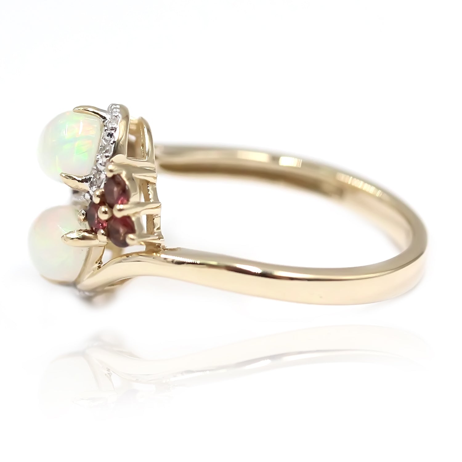 14kt Yellow Gold Ethiopian Opal, Pink Tourmaline, Diamond Ring - Pinctore