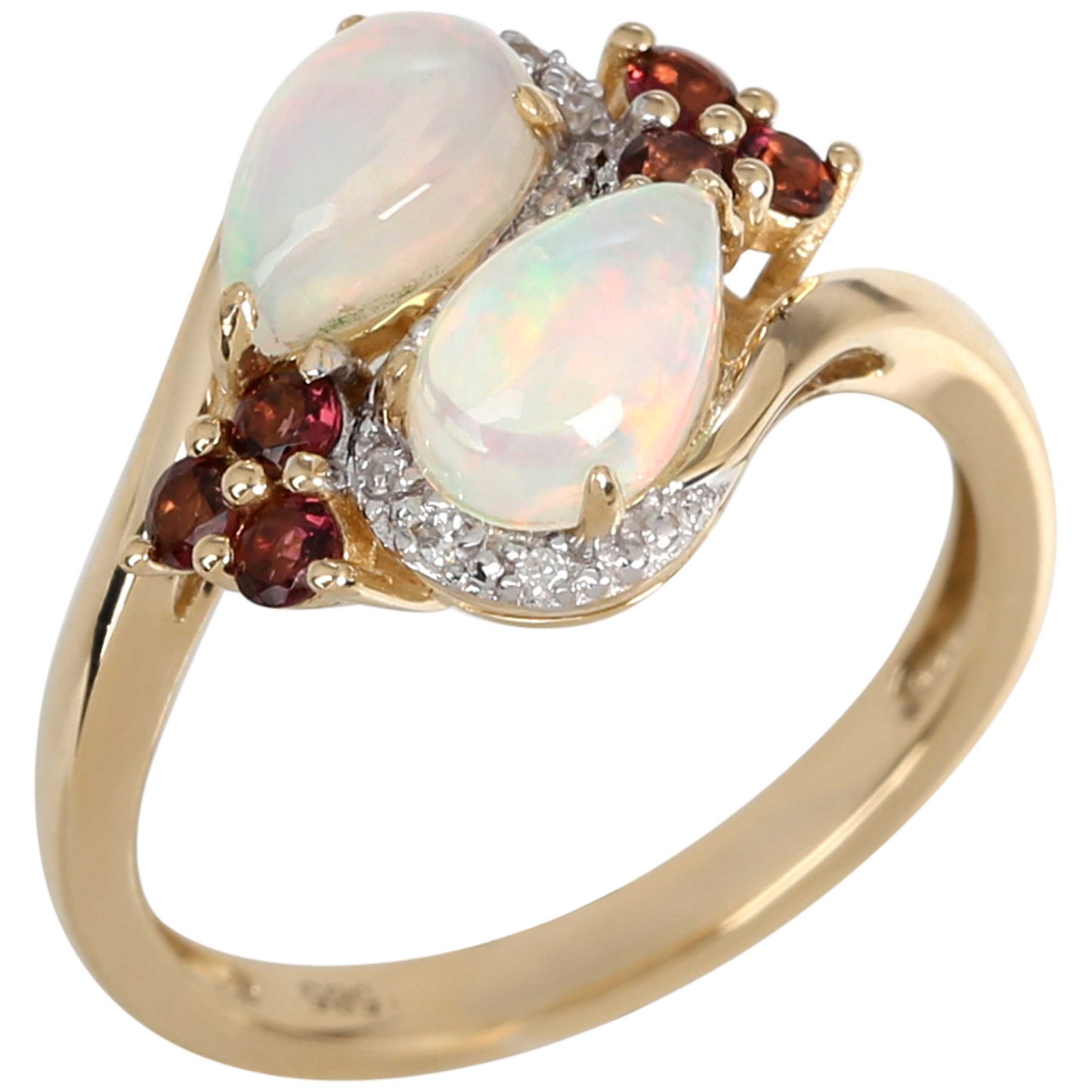 14kt Yellow Gold Ethiopian Opal, Pink Tourmaline, Diamond Ring - Pinctore